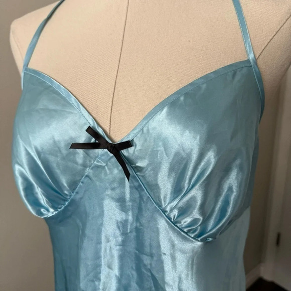 Lolita baby blue satin ribbon slip dress with black lace M coquette - Picture 4 of 6